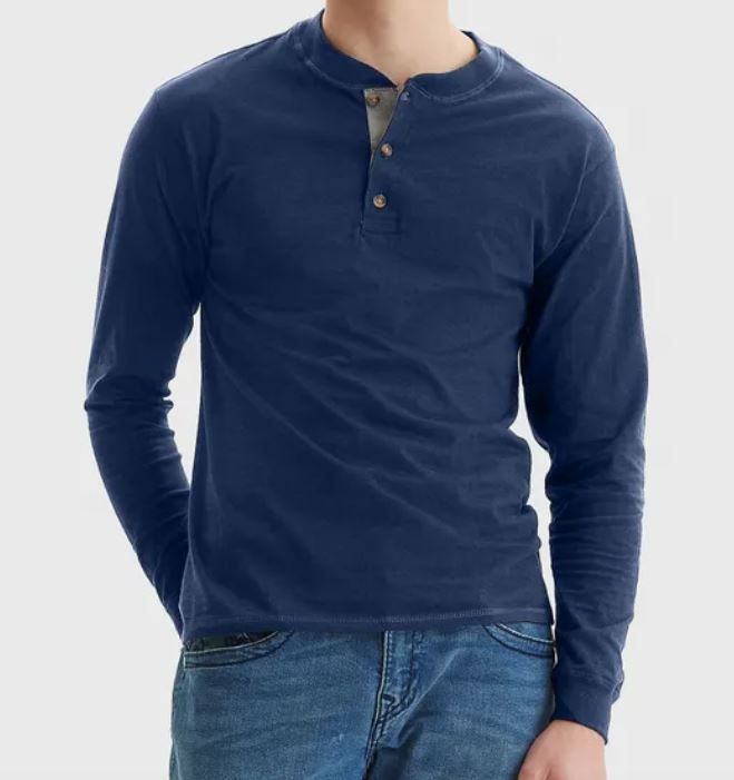 Photo 1 of Hanes Men's Heavyweight Beefy-T Long Sleeve Henley Navy Heather - Large