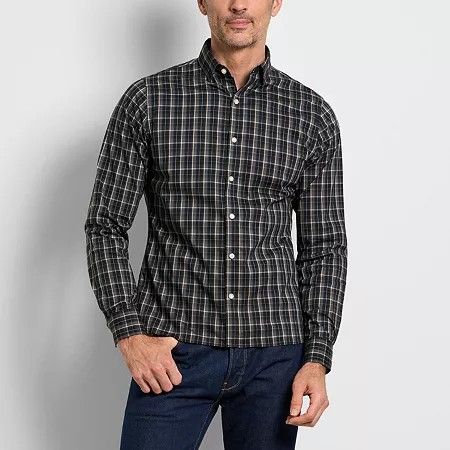 Photo 1 of Van Heusen Men's Slim Fit Long Sleeve Plaid Button-Down Shirt, Medium, Gray
