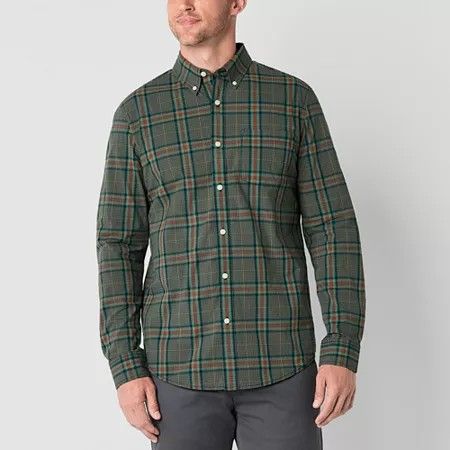 Photo 1 of St. John's Bay Poplin Men's Easy-on + Easy-off Adaptive Classic Fit Long Sleeve Button-Down Shirt, Large, Blue