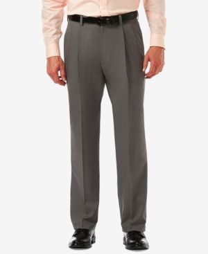 Photo 1 of Haggar Men's Cool 18 Pro Classic-Fit Expandable Waist Pleated Stretch Dress Pants - Heather Grey - 40W x 32L
