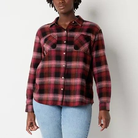 Photo 1 of A.n.a Tall Plaid Women's Long Sleeve Regular Fit Button-Down Shirt, X-large Tall, Red
