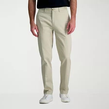 Photo 1 of Haggar Wrinkle Free Performance Khaki Men's Comfort Waistband Straight Straight Fit Flat Front Pant, 34 x 29, Beige