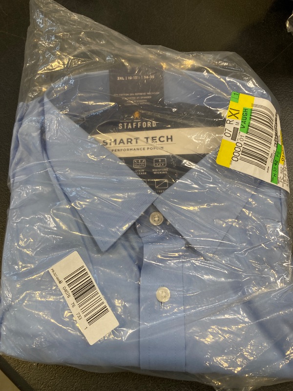Photo 1 of Stafford Big and Tall Smart Tech Men's Regular Fit Stretch Fabric Wrinkle Free Long Sleeve Dress Shirt, 19-19.5 34-35, Blue
