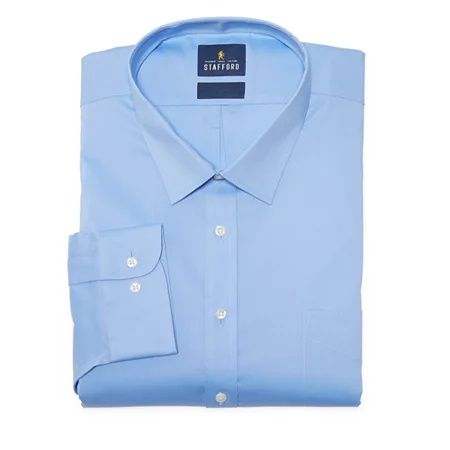 Photo 1 of Stafford Big and Tall Smart Tech Men's Regular Fit Stretch Fabric Wrinkle Free Long Sleeve Dress Shirt, 19-19.5 34-35, Blue
