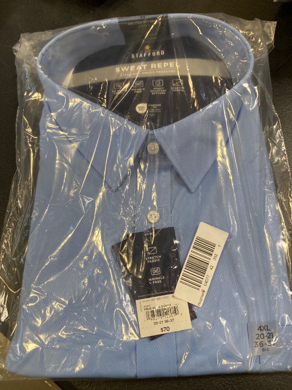 Photo 1 of Stafford Big & Tall Advanced Performance Sweat Repel Men's Regular Fit Stretch Fabric Wrinkle Free Long Sleeve Dress Shirt, 20-21 36-37, Blue
