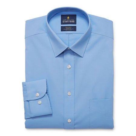 Photo 1 of Stafford Big & Tall Advanced Performance Sweat Repel Men's Regular Fit Stretch Fabric Wrinkle Free Long Sleeve Dress Shirt, 20-21 36-37, Blue
