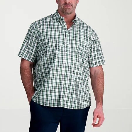 Photo 1 of Haggar Men's with Repreve Comfort Woven Stretch Fabric Short Sleeve Regular Fit Big and Tall Button-Down Shirt, XXL, Green