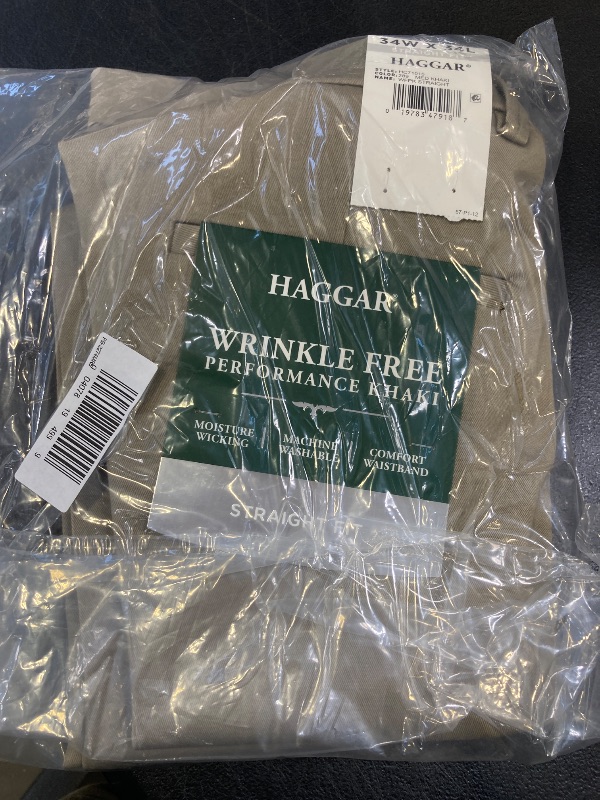 Photo 1 of Haggar Men's Wrinkle Free Straight Fit Flat Front Pant, Medium Khaki - 34W X 34L