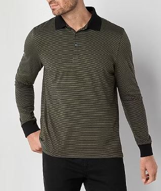 Photo 1 of St. John's Bay Mini Striped Super Soft Jersey Men's Classic Fit Long Sleeve Polo Shirt - L