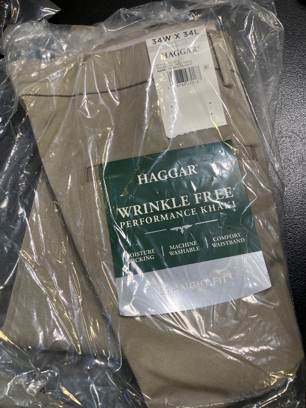 Photo 1 of Haggar Men's Wrinkle Free Straight Fit Flat Front Pant, Medium Khaki - 34W x 34L