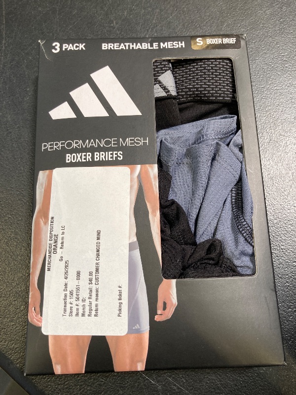Photo 1 of Adidas Performance Mesh Men's 3 Pack Boxer Briefs, Small, Black
