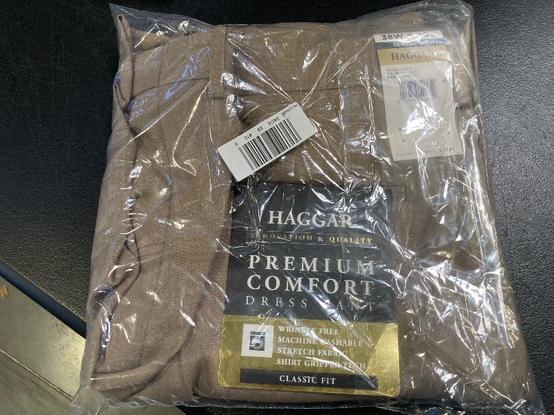 Photo 1 of Haggar Men's Premium Comfort Tonal Plaid Classic Fit Flat Front Dress Pant, 38 X 30, Beige
