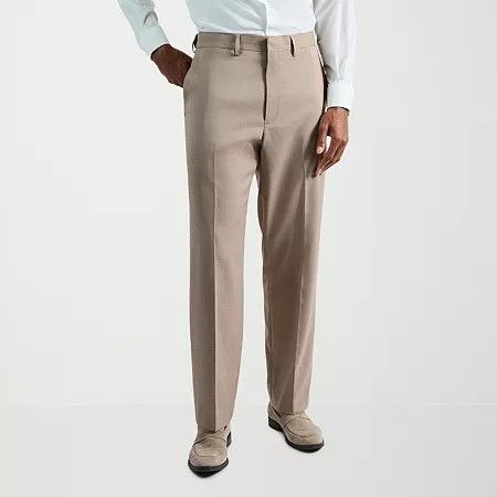 Photo 1 of Haggar Men's Premium Comfort Tonal Plaid Classic Fit Flat Front Dress Pant, 38 X 30, Beige