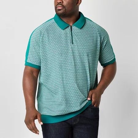 Photo 1 of Shaquille O'Neal XLG Quarter Zip Big and Tall Men's Regular Fit Short Sleeve Polo Shirt, 5x-large, Green