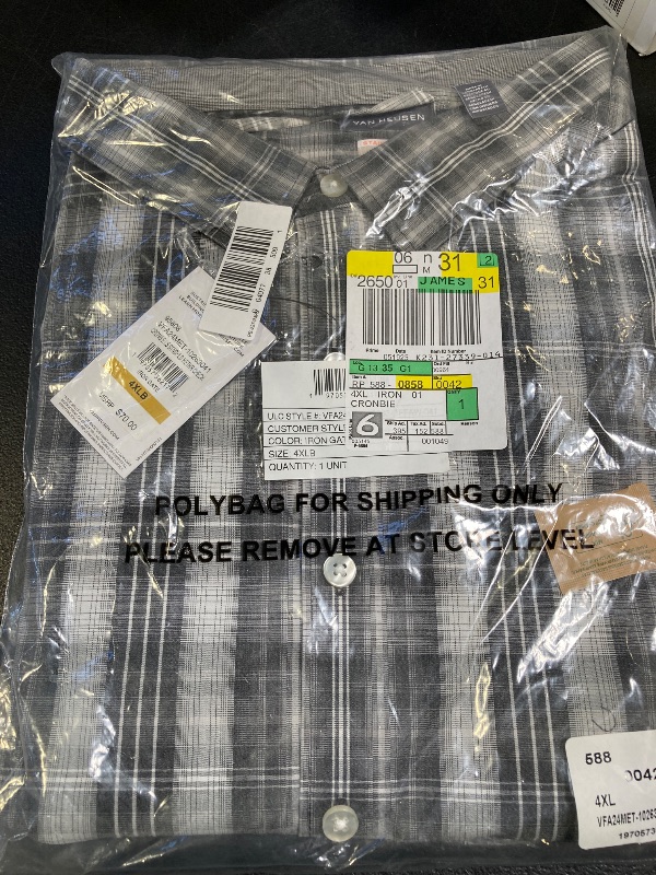 Photo 1 of Van Heusen Big and Tall Men's Classic Fit Long Sleeve Button-Down Shirt, 4XLB, Gray
