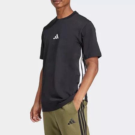 Photo 1 of Adidas Men's Essential Three-Stripes Single Jersey T-Shirt - Black - L