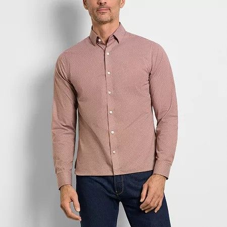 Photo 1 of Van Heusen Men's Slim Fit Long Sleeve Geometric Button-Down Shirt, Xx-large, Brown