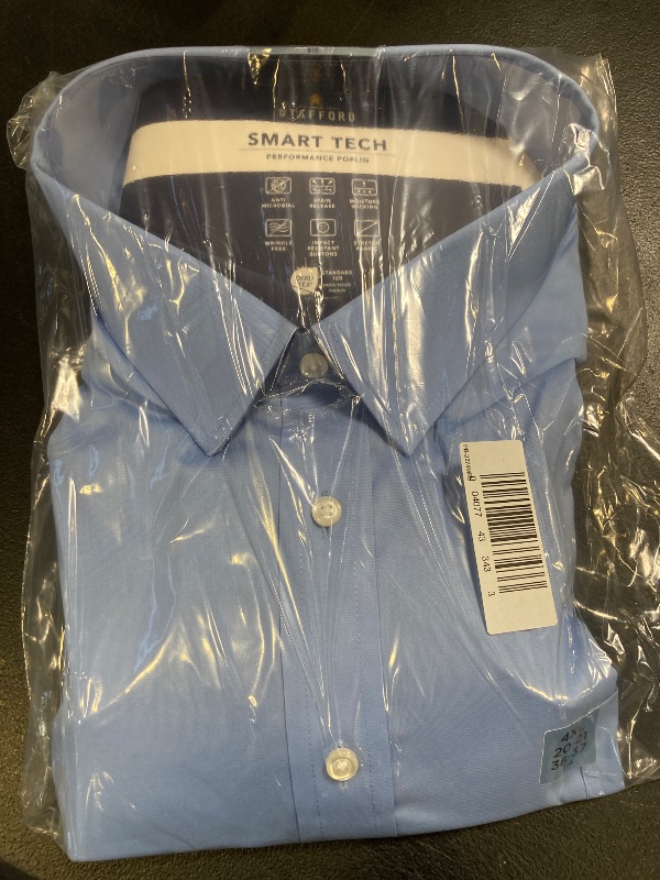 Photo 1 of Stafford Big and Tall Smart Tech Men's Regular Fit Stretch Fabric Wrinkle Free Long Sleeve Dress Shirt, 20-21 36-37, 4XL, Blue
