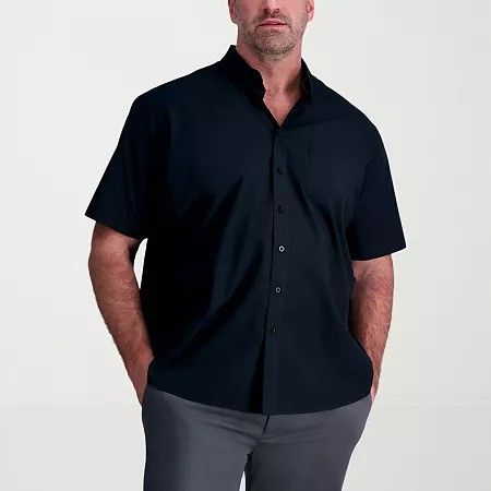 Photo 1 of Haggar Mens with Repreve Comfort Woven Stretch Fabric Short Sleeve Regular Fit Big and Tall Button-Down Shirt, 4x-large Tall, Black
