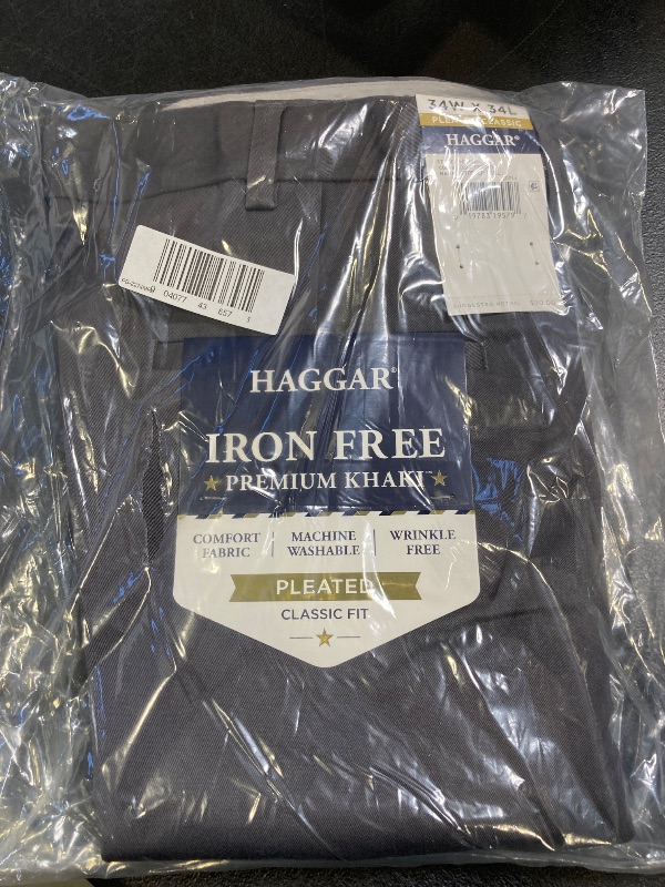 Photo 1 of Haggar Men's Iron Free Premium Khaki Classic-Fit Pleated Pant - Dark Grey - 34W X 34L 
