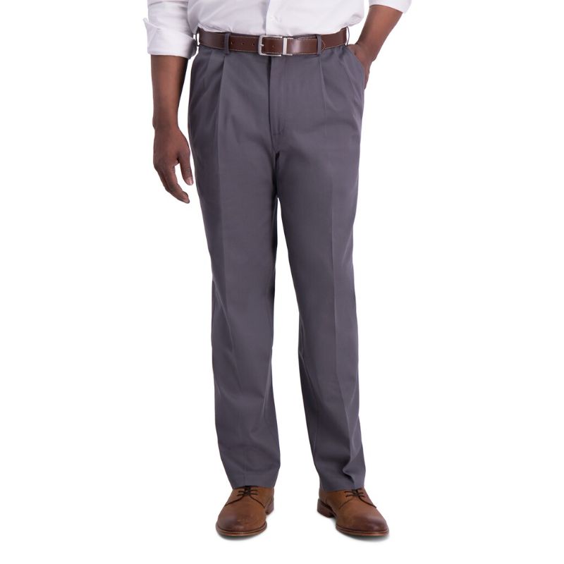 Photo 1 of Haggar Men's Iron Free Premium Khaki Classic-Fit Pleated Pant - Dark Grey - 34W X 34L