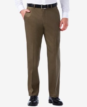 Photo 1 of Haggar Men's Premium No Iron Khaki Classic Fit Flat Front Hidden Expandable Waist Pant - Toast 44W X 30L