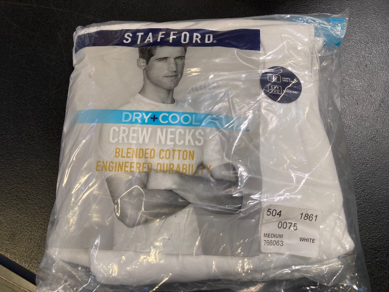 Photo 1 of Stafford Dry + Cool Men's 4 Pack Short Sleeve Crew Neck Moisture Wicking T-Shirt, Medium, White
