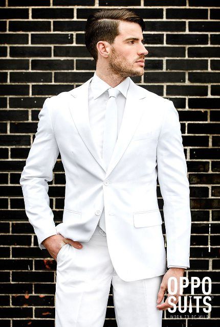 Photo 1 of Opposuits Men's Slim Fit Solid Suit & Tie Set, 42 Regular, White
