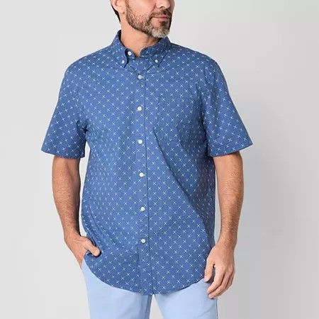 Photo 1 of St. John's Bay Men's Poplin Short Sleeve Classic Fit Button-Down Shirt, Medium, Blue