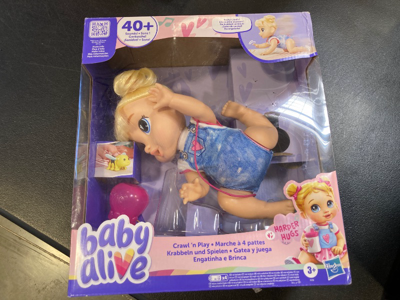 Photo 1 of Baby Alive Crawl 'n Play Harper Hugs Electronic Crawling Baby Doll Set, Blonde Hair, Kids Toys for Girls & Boys 3 Years & Up, 10.75 Inches