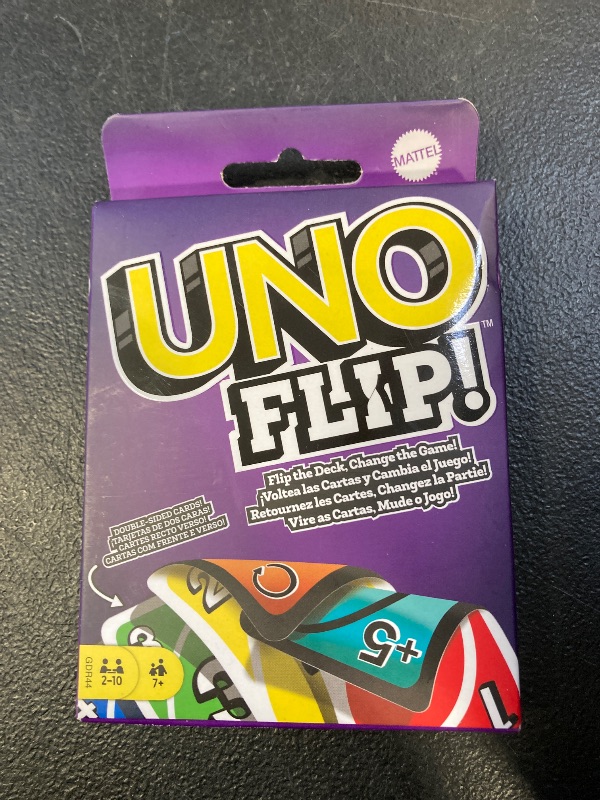 Photo 1 of Mattel Games UNO FLIP! Family Card Game, with 112 Cards in a Sturdy Storage Tin, Makes a Great Game for 7 Year Olds and Up