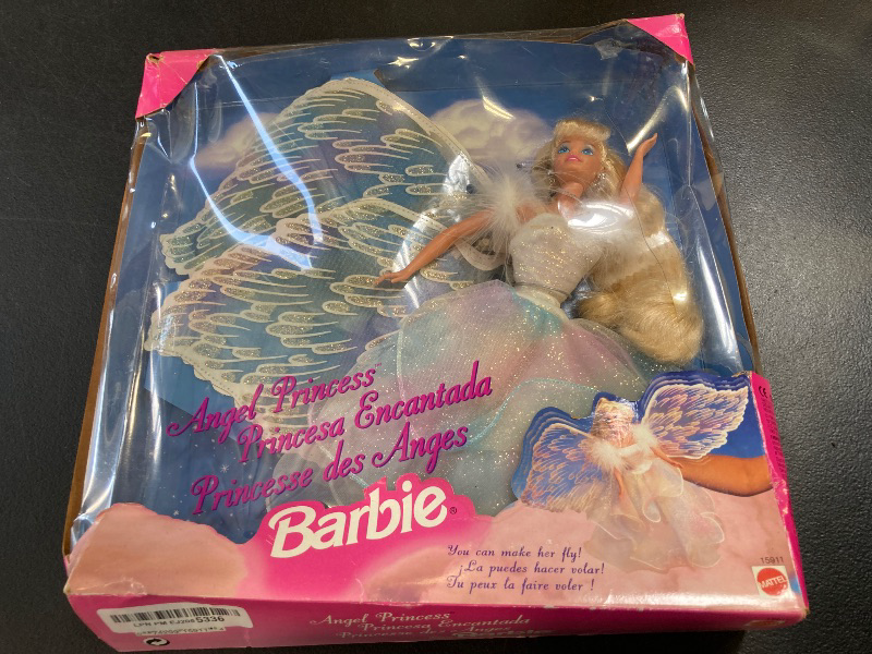 Photo 1 of ANGEL PRINCESS BARBIE "Flying" DOLL w Glittery Gown & WINGS (1998)