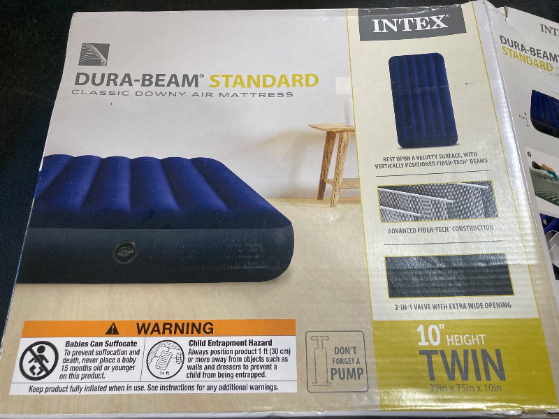 Photo 1 of Intex 64757E Dura-Beam Standard Downy Air Mattress: Fiber-Tech - Twin Size - 10in Bed Height - 300lb Weight Capacity - Pump Sold Separately