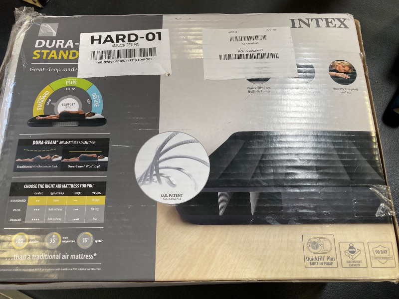 Photo 1 of INTEX 64147ED Dura-Beam Standard Pillow Rest Air Mattress: Fiber-Tech - Full Size - Built-in Electric Pump - 10in Bed Height - 600lb Weight Capacity