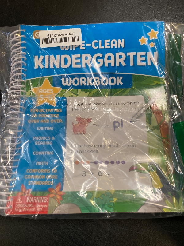 Photo 1 of Wipe Clean Kindergarten Workbook for Kids Ages 5-6: All Subjects Including Writing, Math, Sight Words, Phonics, Reading, Addition and Subtraction, and More! Includes Dry Erase Marker