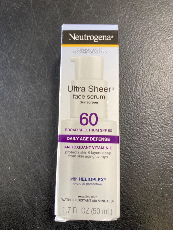 Photo 1 of Neutrogena Ultra Sheer Face Sunscreen with Vitamin E & SPF 60, Sunscreen for Face with Broad Spectrum UVA/UVB Protection, Fragrance-Free, Oxybenzone-Free, Water-Resistant (80 minutes), 1.7 Fl Oz
