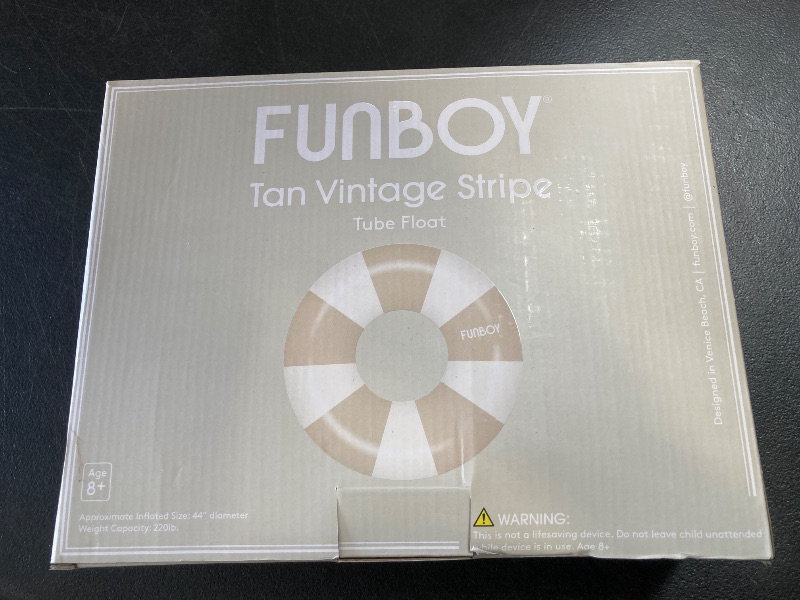 Photo 1 of FUNBOY Giant Vintage Tan Stripe Inflatable Tube Pool Float with Cup Holder 48" | Large Pool Float for Adults | Inner Tube Swimming Pool Toys Swim Rings | Pool Lounger Float for Pool Party & Summer