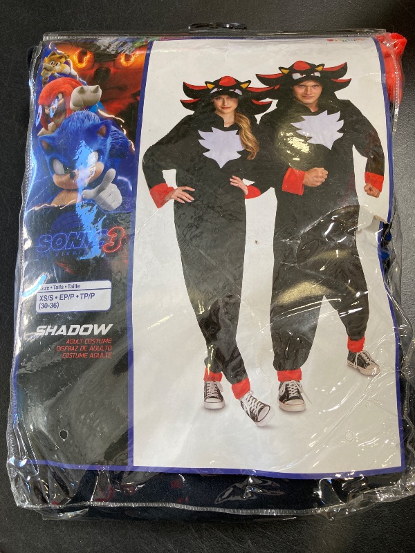 Photo 1 of Disguise Sonic Shadow Adult Costume, Official Sonic Movie 3 Hooded Jumpsuit for Men and Women, Adults Size XS/S