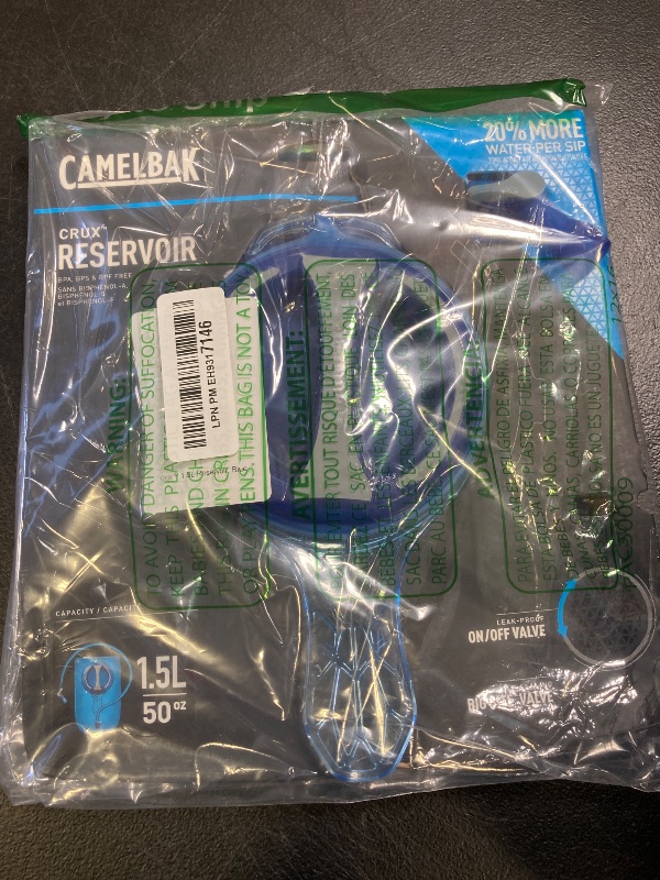 Photo 1 of CamelBak Crux 1.5-Liter Water Reservoir, Hydration Bladder, Faster Water Flow Rate, Leak Proof, Ergonomic Shape, Big Bite Valve, 50 Ounces