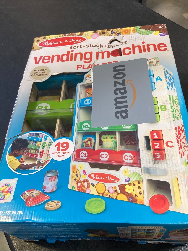 Photo 1 of Melissa & Doug Sort, Stock, Select Wooden Vending Machine Play Set, Wooden Toy Play Food for Boys and for Girls 3+