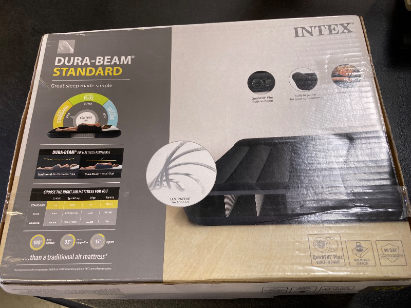 Photo 1 of INTEX 64147ED Dura-Beam Standard Pillow Rest Air Mattress: Fiber-Tech - Full Size - Built-in Electric Pump - 10in Bed Height - 600lb Weight Capacity