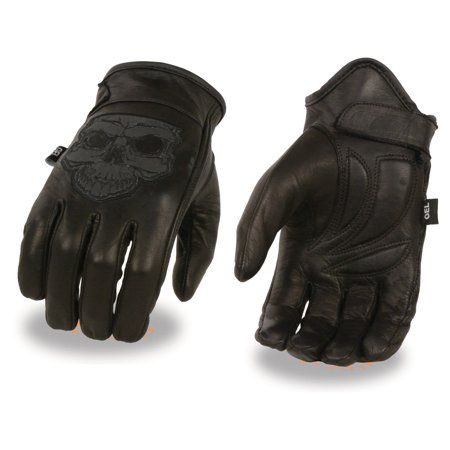 Photo 1 of Milwaukee Leather Men S Black Leather ‘Reflective Skull’ Motorcycle Hand Gloves W/Gel Padded Palm MG7570 Small