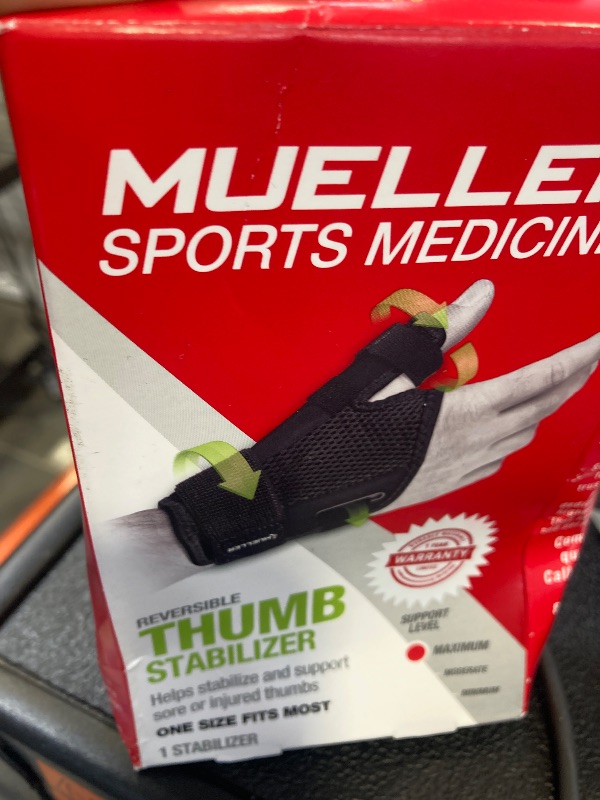Photo 1 of MUELLER Sports Medicine Adjust-to-Fit Thumb Brace, Spica Splint, Thumb Pain Relief Stabilizer for Men and Women, Ideal for De Quervain's Tenosynovitis, Arthritis, Sprains, Fits Right or Left, Black, One Size