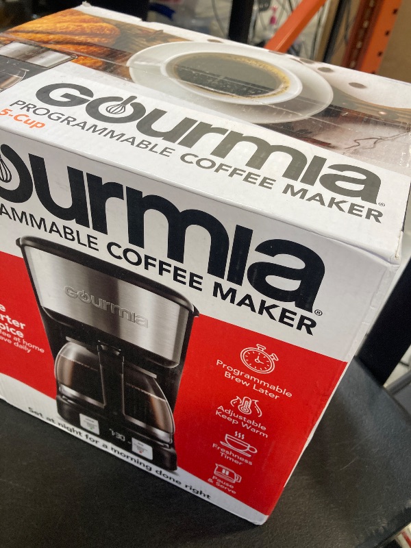 Photo 1 of Gourmia GCM3518 5-Cup Programmable Drip Coffee Maker, Brew Later Timer, Adjustable 4-Hr Keep Warm, Pause & Serve, Freshness Timer, 700 W Compact Glass Carafe, EZ-View Water Window