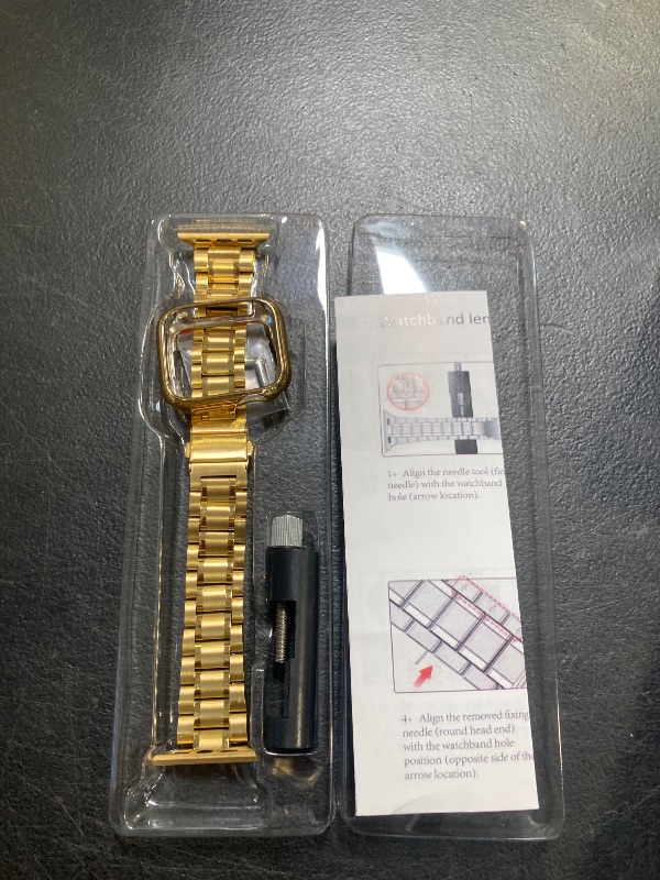 Photo 1 of MioHHR Solid Stainless Steel Band Compatible with Apple Watch 38mm 40mm, Metal Strap with Soft TPU Case for iWatch Series 6 5 4 3 2 1 SE Women and Men (Gold, 38/40 mm)