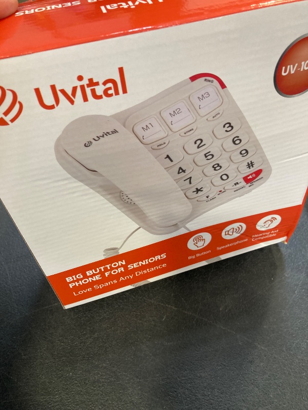 Photo 1 of Uvital Big Button Phone for Seniors - Simple Basic Telephone for Elderly, White Telephone Landline Phones with White Buttons, Home Phone for Seniors - Amplified Ringer and Loud Speaker