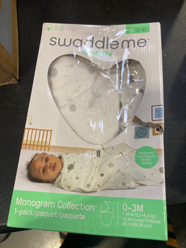 Photo 1 of SwaddleMe by Ingenuity Monogram Collection Baby Swaddle, 100% Cotton, Improves Sleep & Calms Startle Reflex, 0-3 Months, Pocket Fold Design for Easy Changes, 1.0 TOG, 1-Pack - Sunset Space