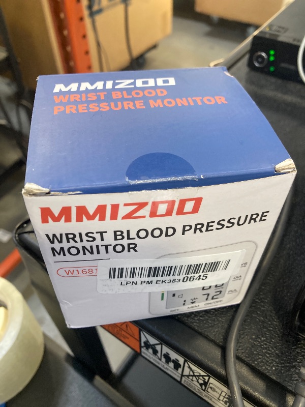 Photo 1 of MMIZOO Wrist Blood Pressure Monitor Large LCD Display BP Machine Adjustable Cuff 5.31-7.68 inch Automatic 99x2 Sets Memory with Carrying Case for Home Use (W1681)