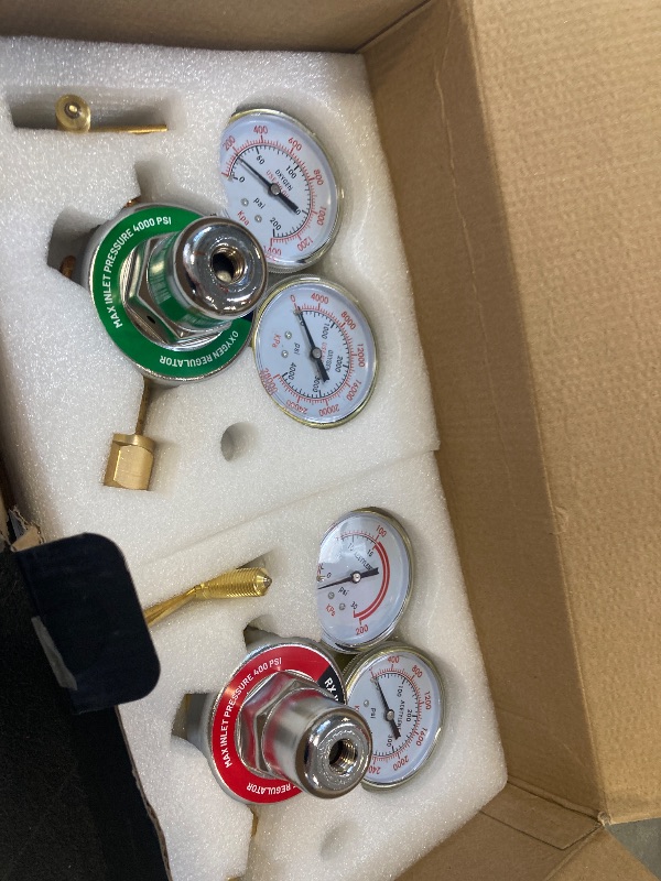 Photo 1 of RX WELD Oxygen and Acetylene Regulators CGA540 and CGA510- Compatible with V-Style Welding Gas Torch Cutting, T-Handle