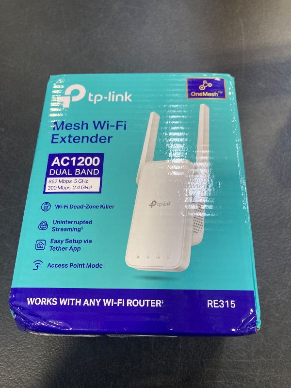 Photo 1 of TP-Link AC1200 WiFi Extender, 2025 Wirecutter Best WiFi Extender, 1.2Gbps Home Signal Booster, Dual Band 5GHz/2.4GHz, Up to 1600 Sq.ft and 32 Devices, EasyMesh Compatible, One Ethernet Port (RE315)